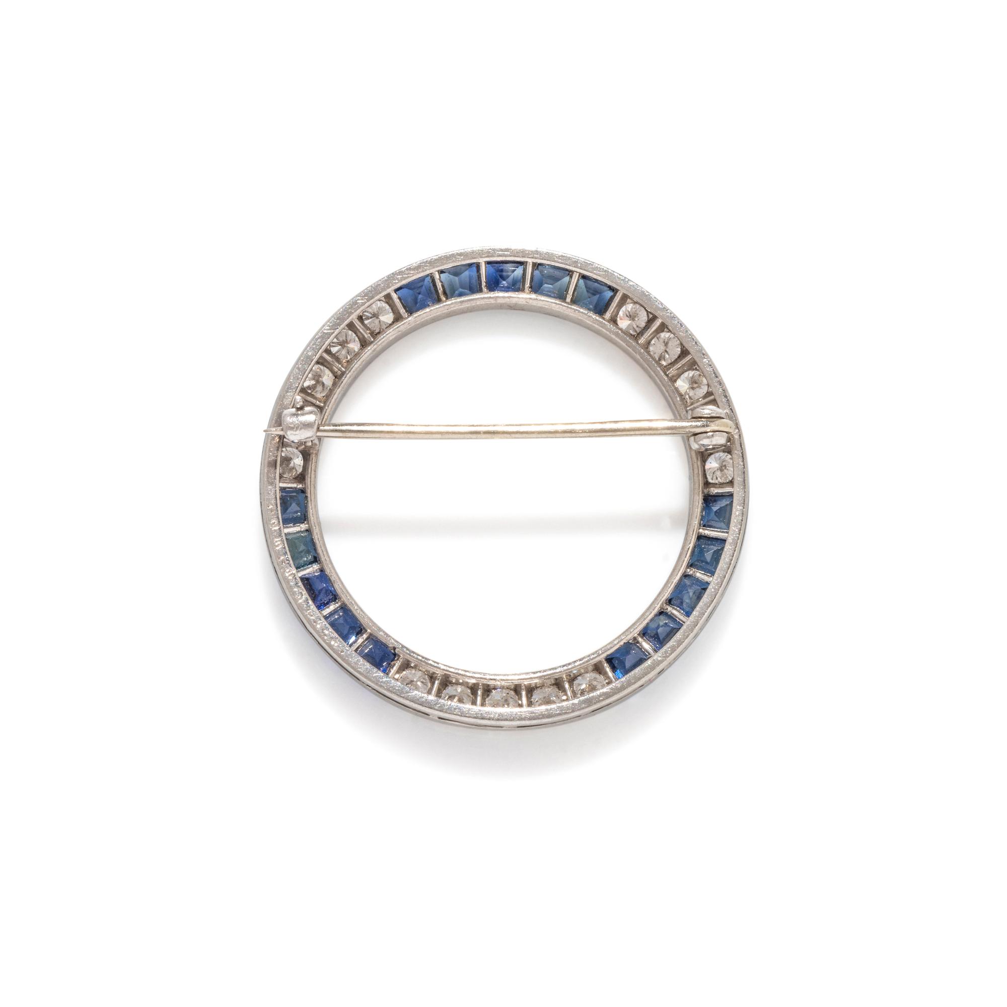 OSCAR HEYMAN, PLATINUM, DIAMOND AND SAPPHIRE BROOCH