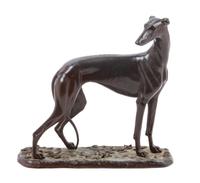 A Bronze Greyhound Sculpture Height 10 3/4 x width 11 x depth 4 inches. — GEORG FINCH (20th Century)