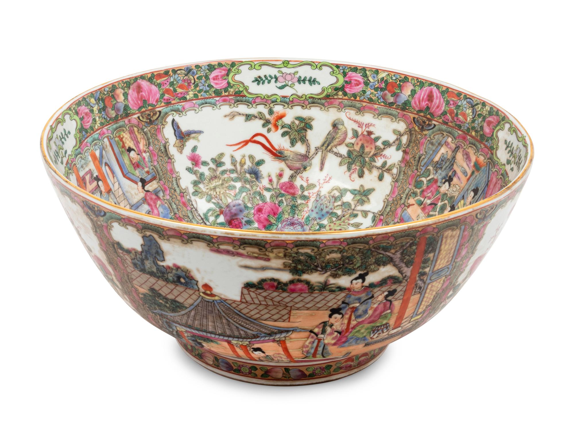 A Chinese Export Rose Medallion Punch Bowl