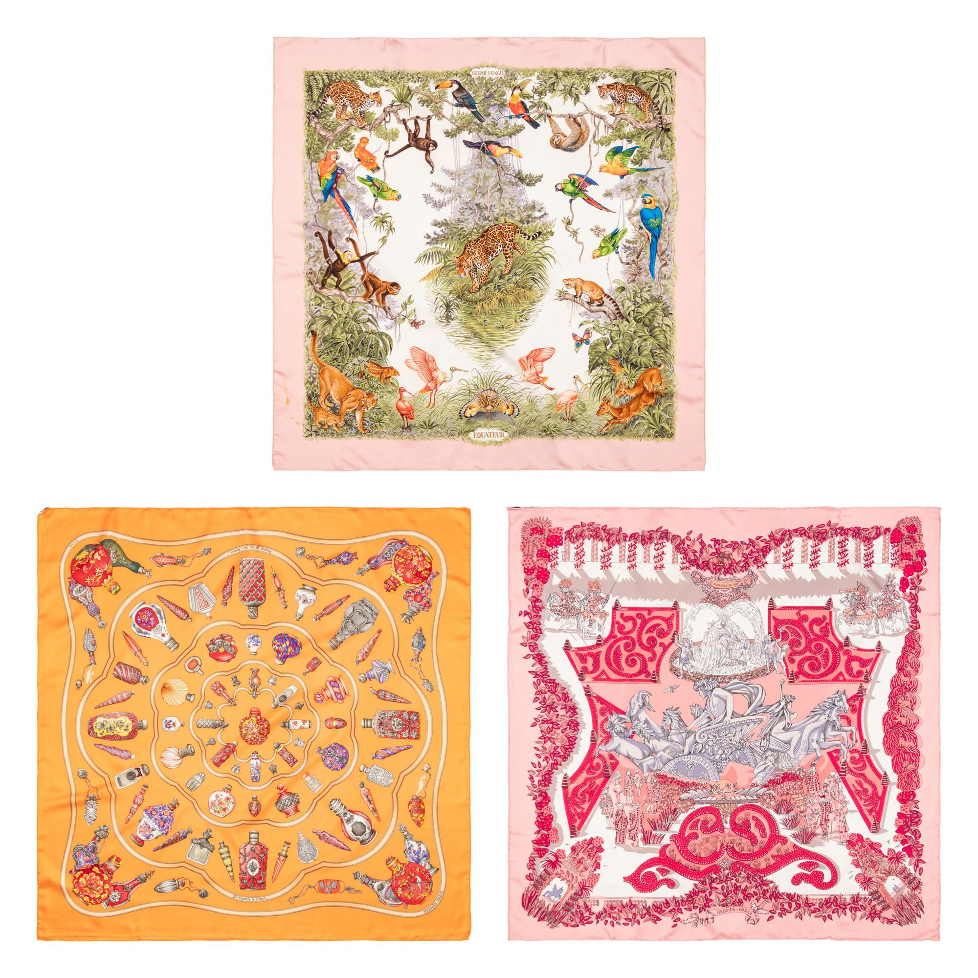 Hermès, Three Printed Silk Scarves 90