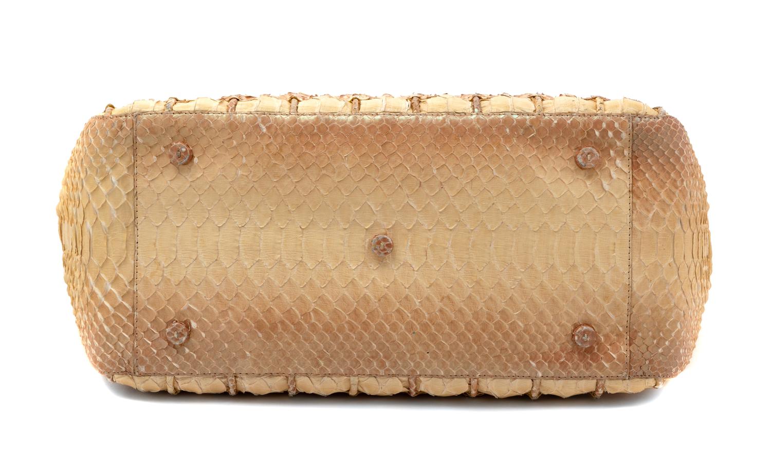 Nancy Gonzales Tan Snake Skin Bag, 1980-90s