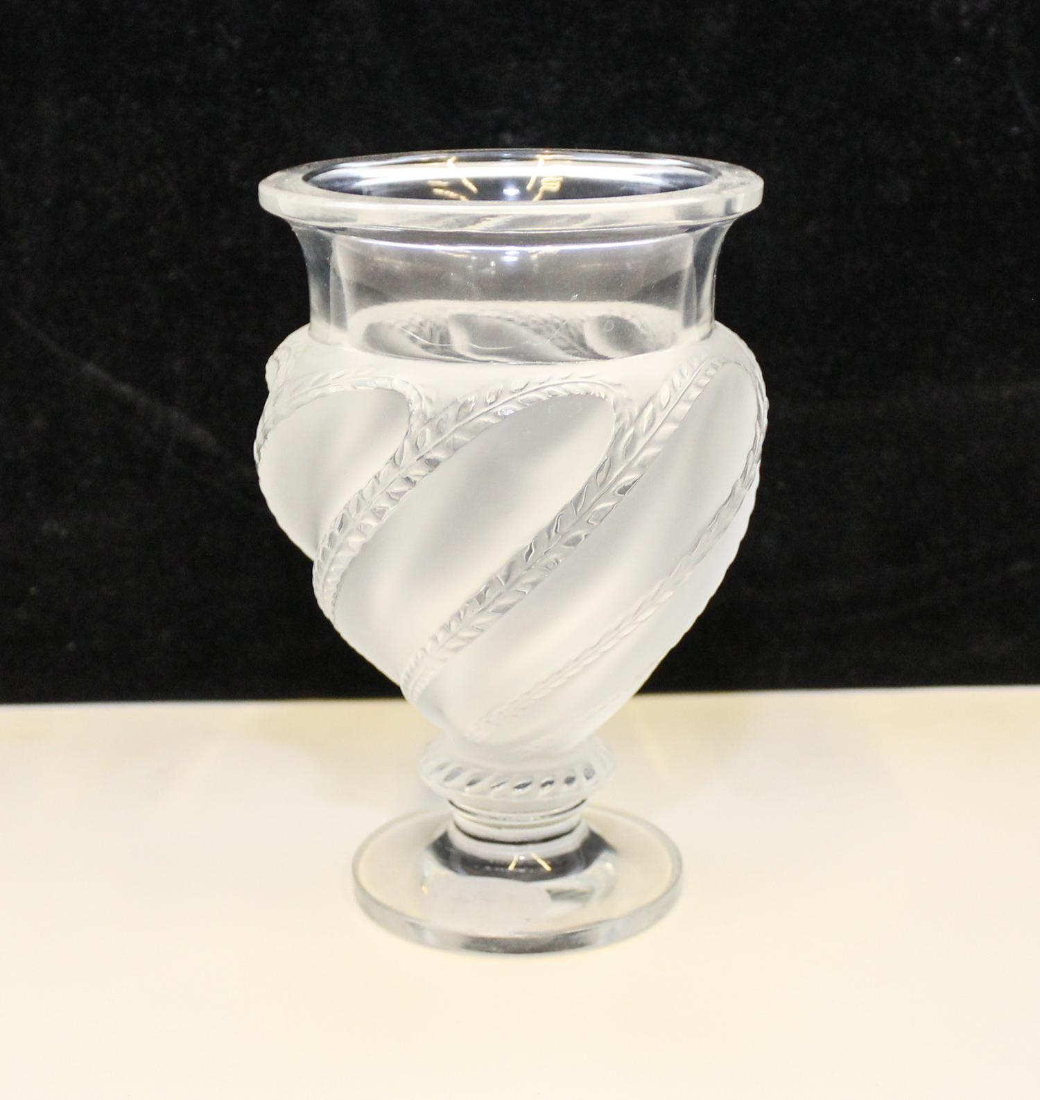 A Lalique Frosted Glass Vase. Height 5 3/4 inches.