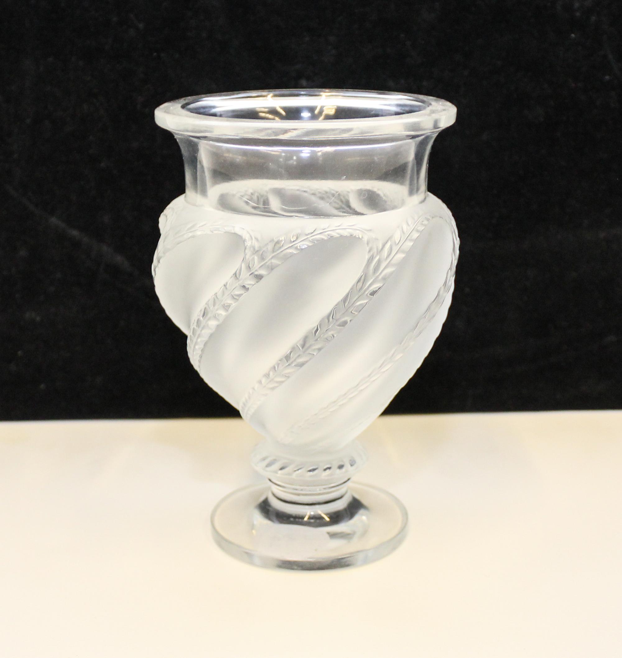 A Lalique Frosted Glass Vase. Height 5 3/4 inches.