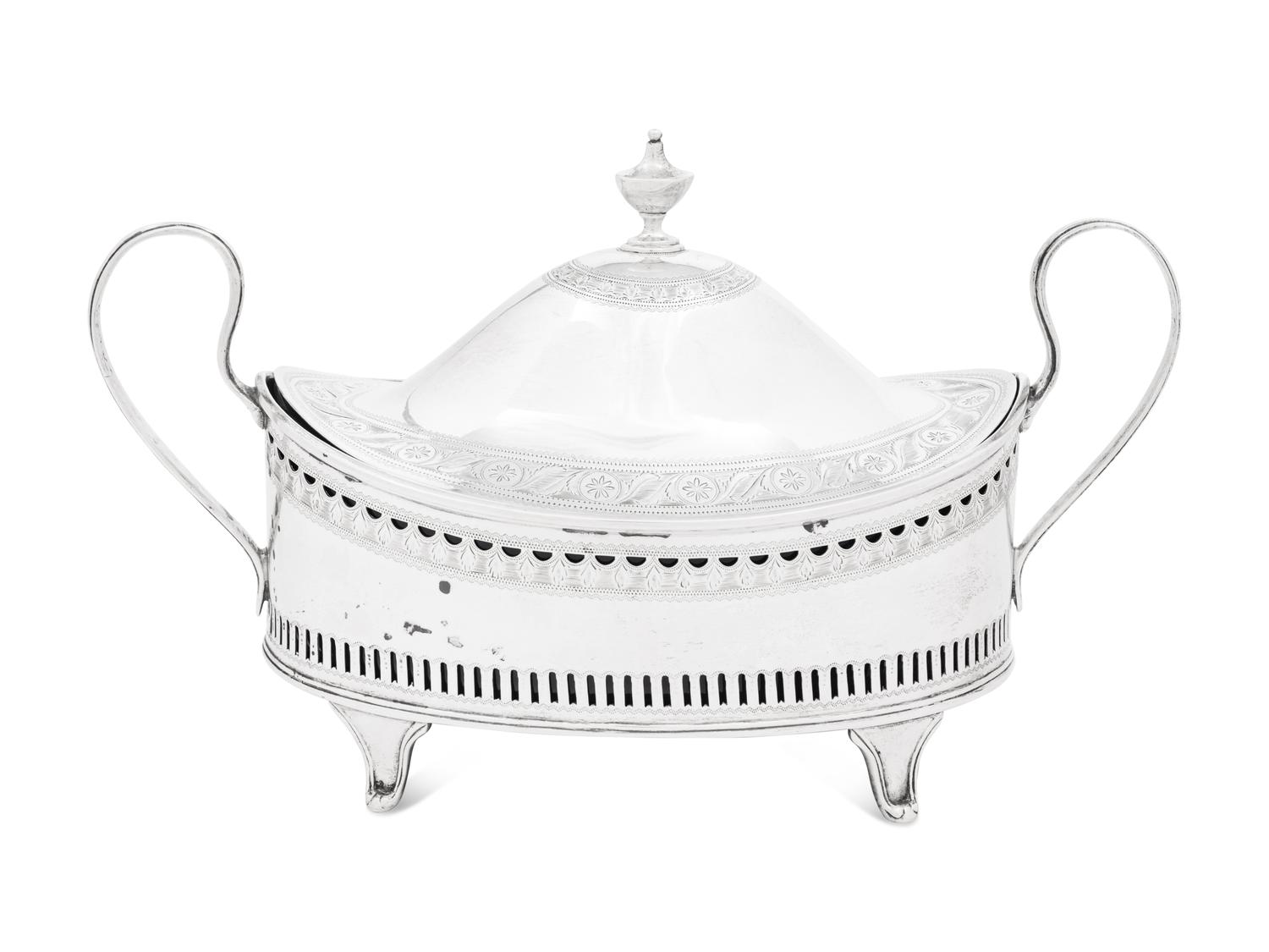 An Irish George III Silver Cobalt Glass-Lined Covered Dish
