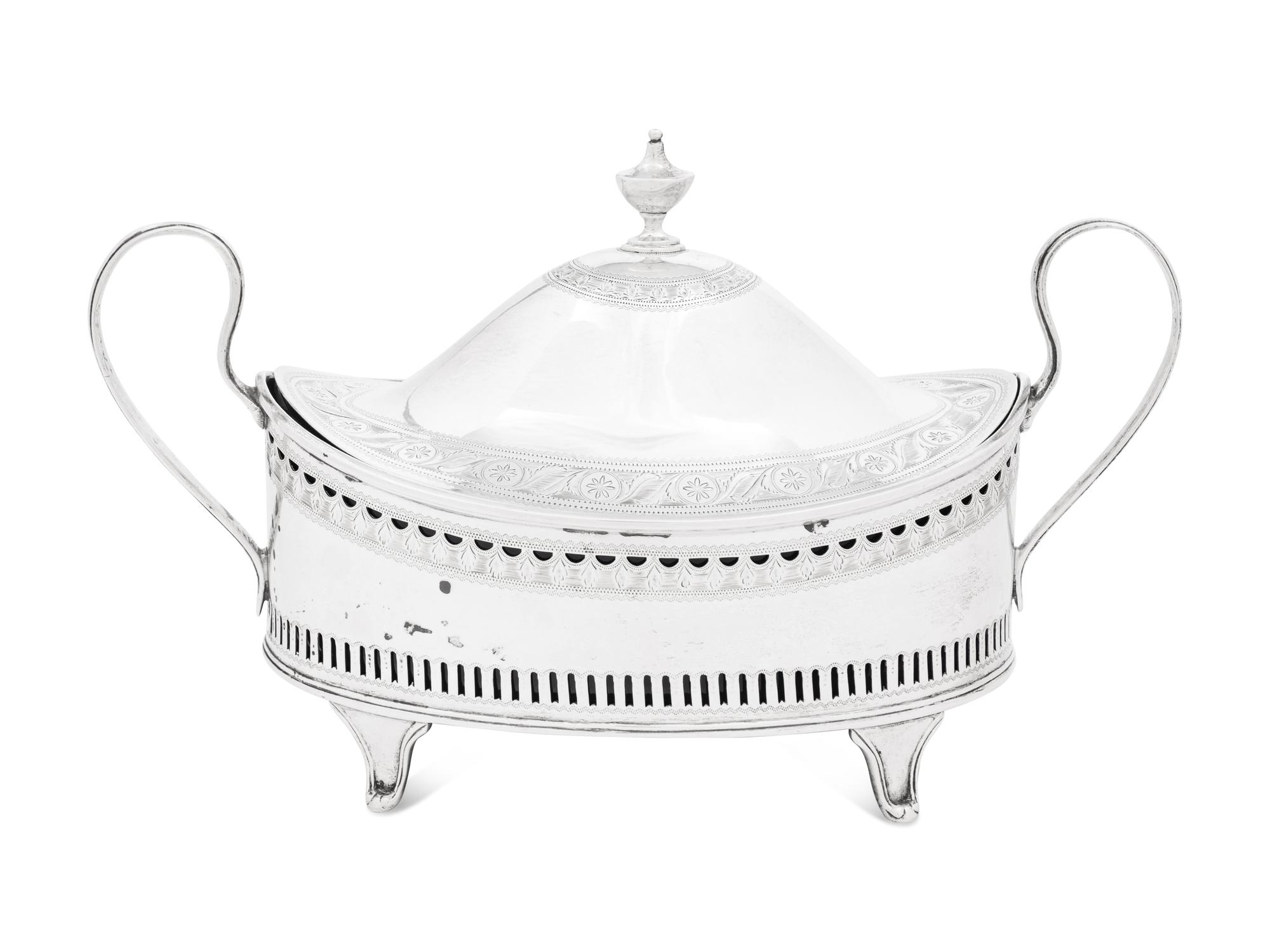 An Irish George III Silver Cobalt Glass-Lined Covered Dish