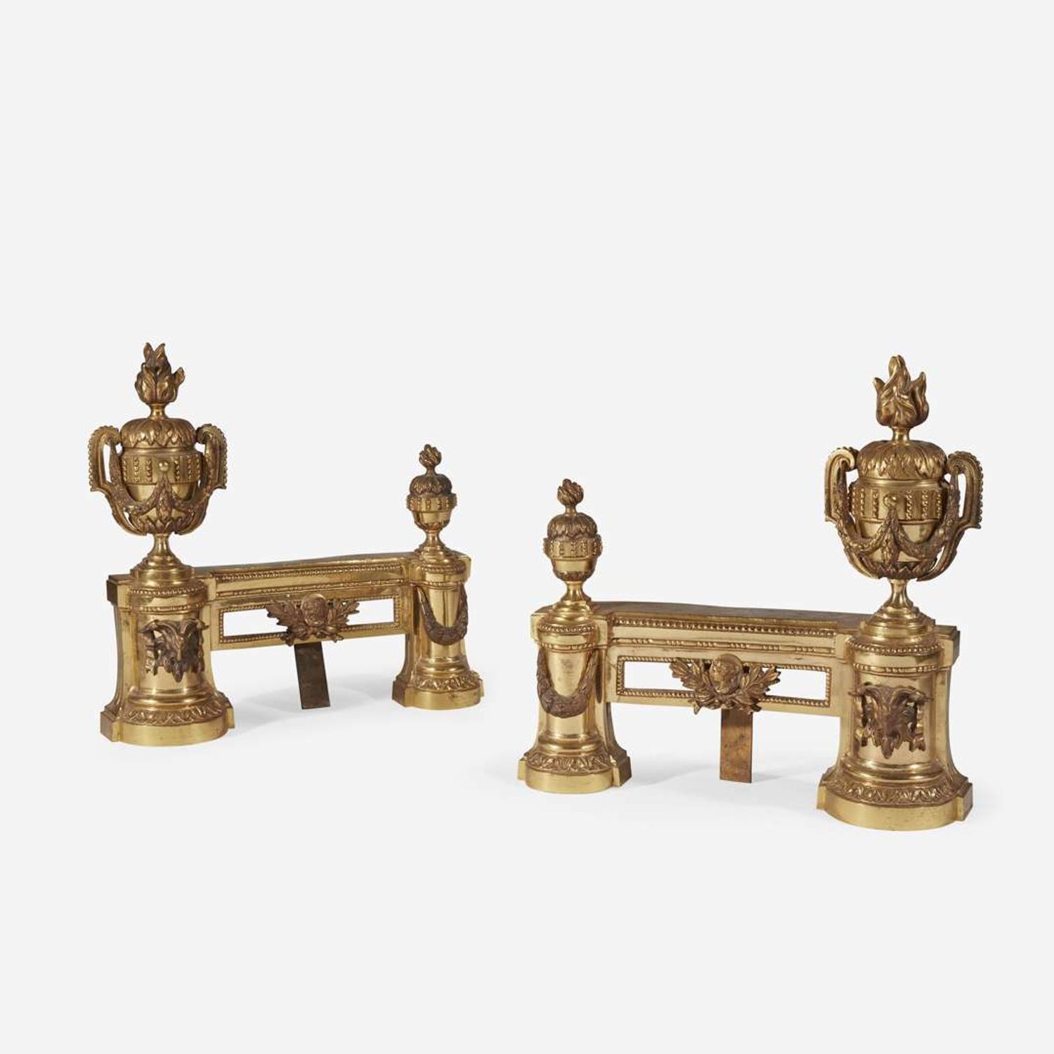 A Pair of Louis XVI Style Gilt-Bronze Chenets 19th century