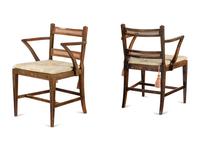 A Pair of Edwardian Painted and Caned Armchairs