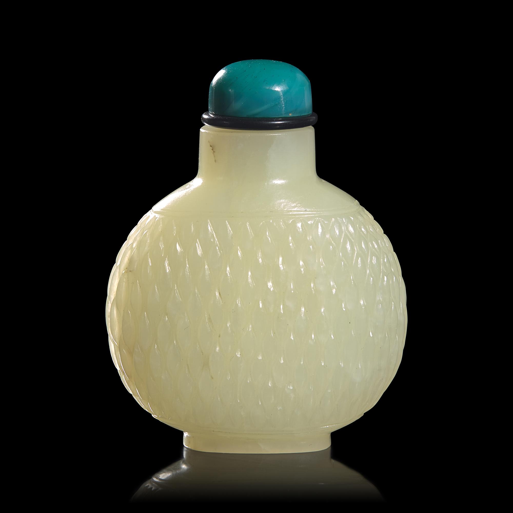 A Chinese Carved White Jade "Basketweave" Snuff Bottle, Possibly 18th Century