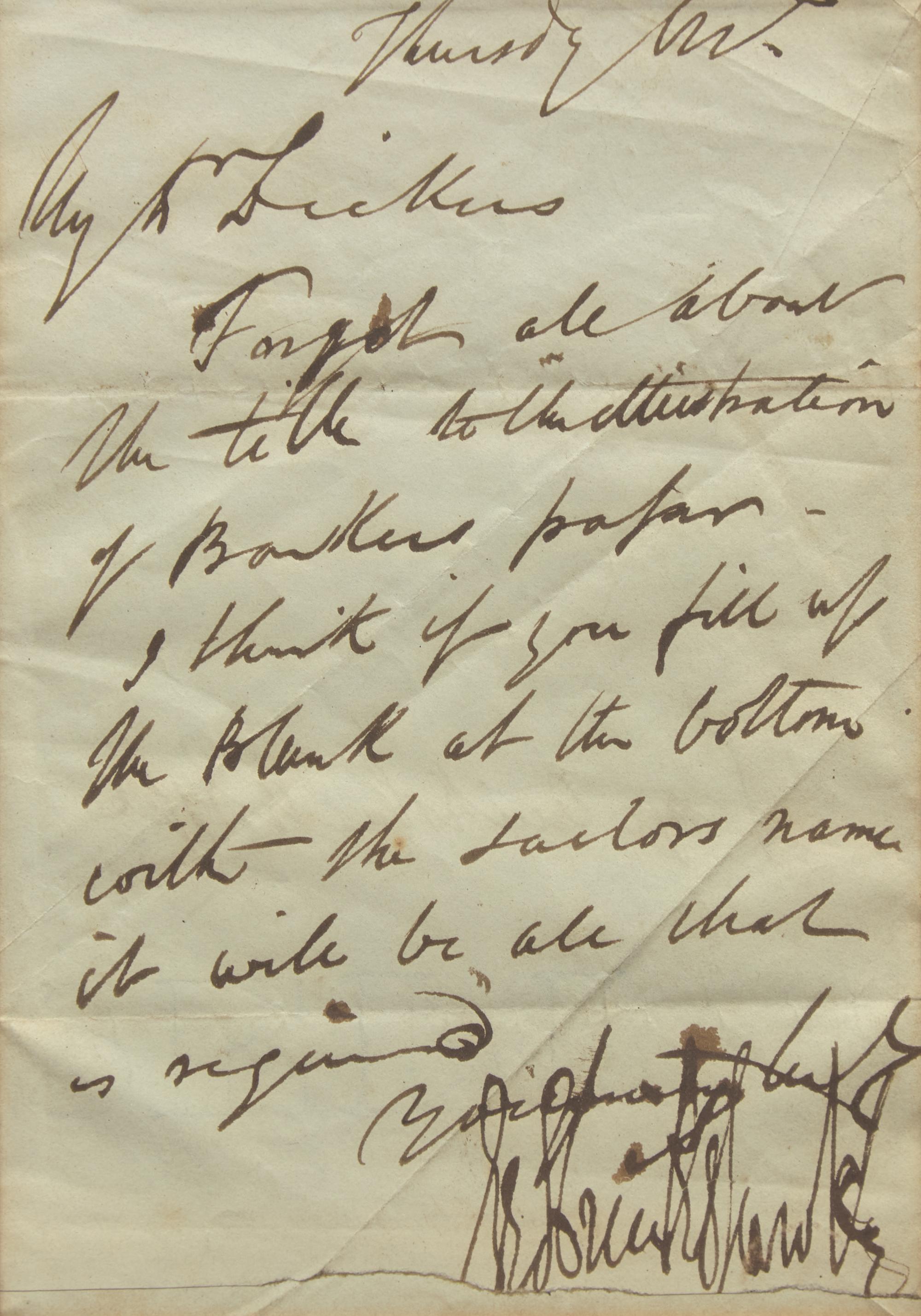 [Literature] [Dickens, Charles] Cruikshank, George. Autograph Letter, signed