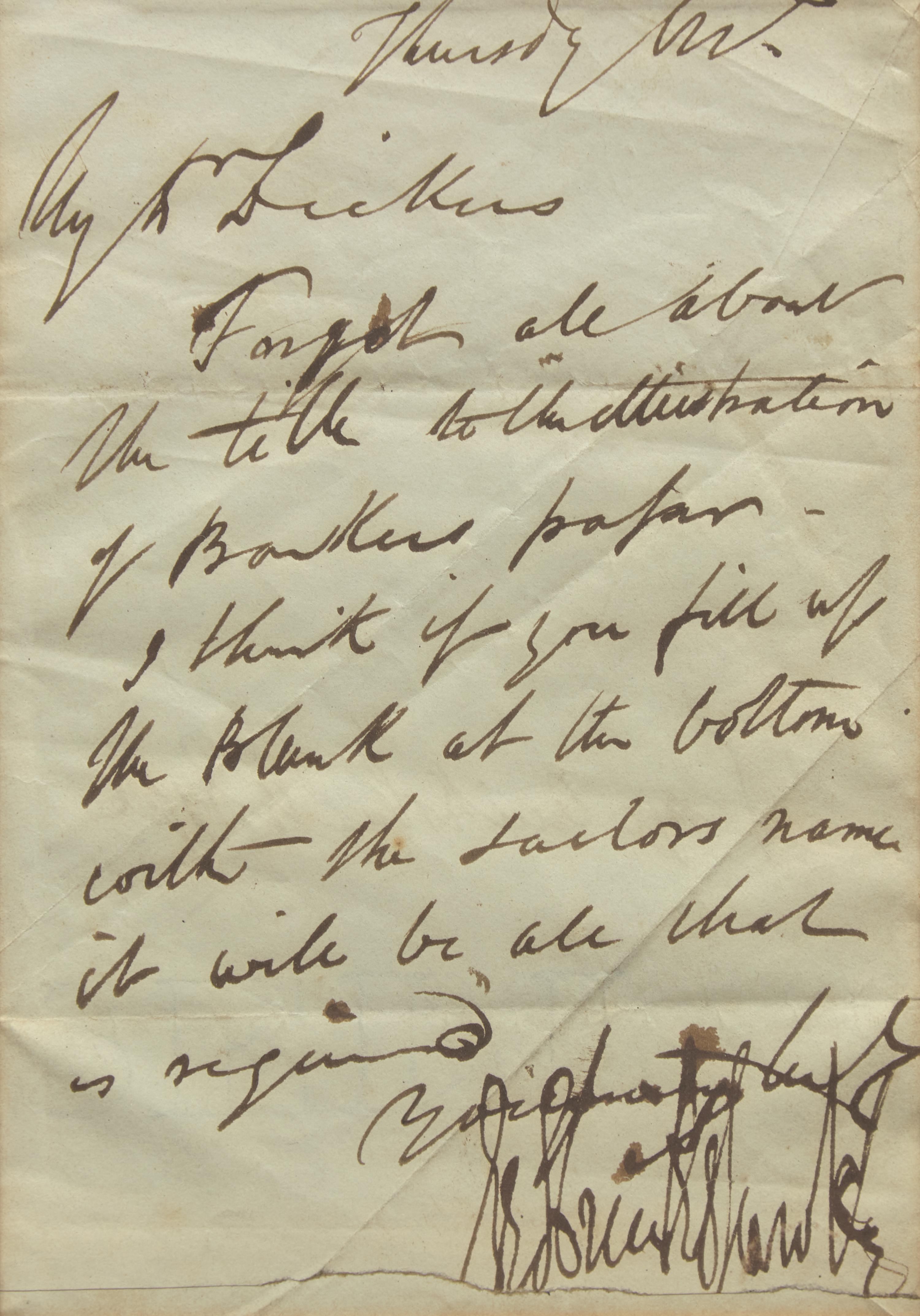 [Literature] [Dickens, Charles] Cruikshank, George. Autograph Letter, signed