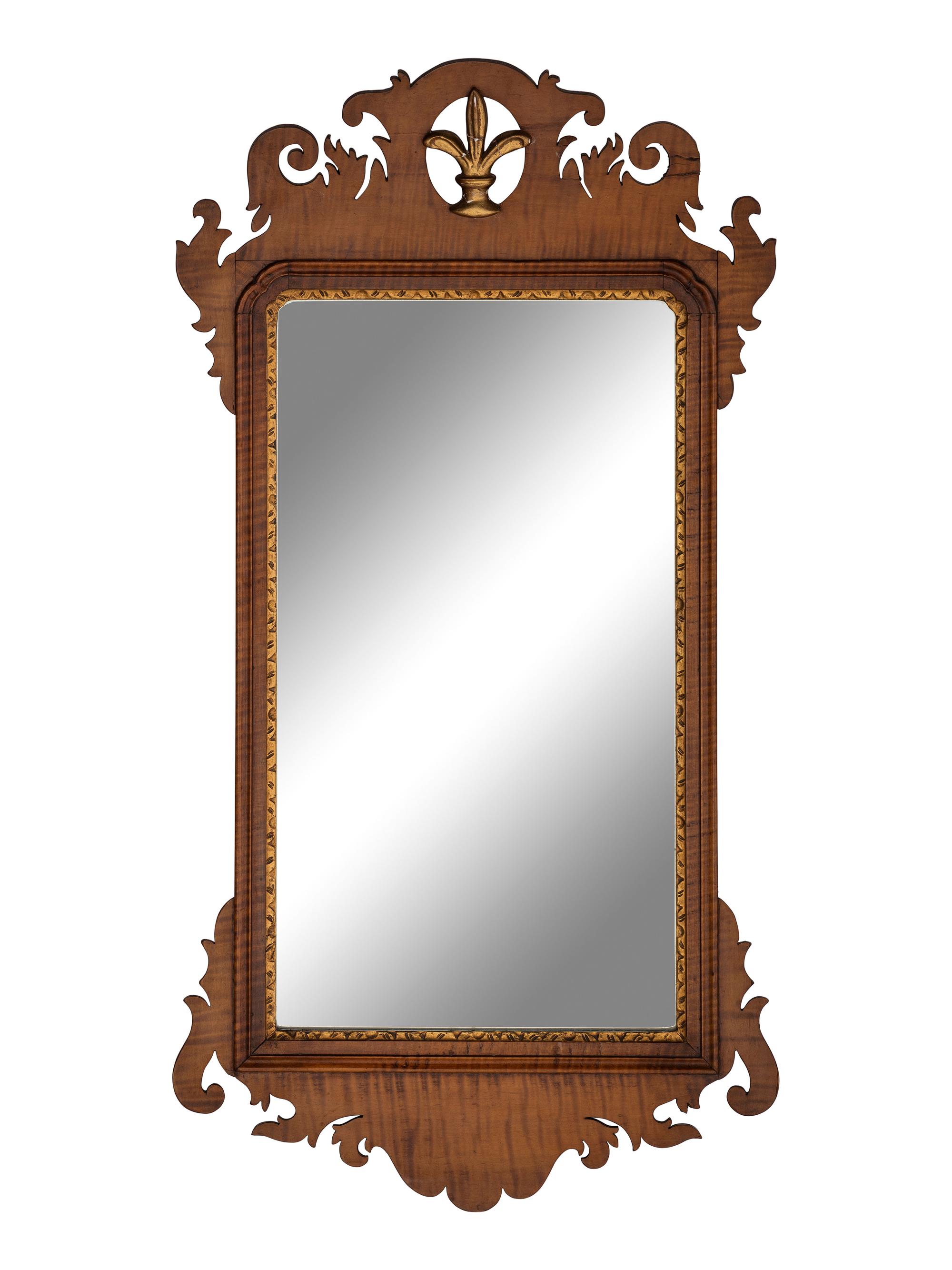 A Chippendale Parcel Gilt Tiger Maple Mirror