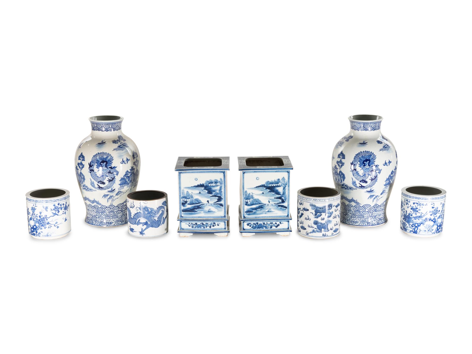 Eight Blue and White Ceramic Articles