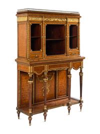 A Louis XVI Style Gilt Bronze Mounted Parquetry Cabinet-on-Stand