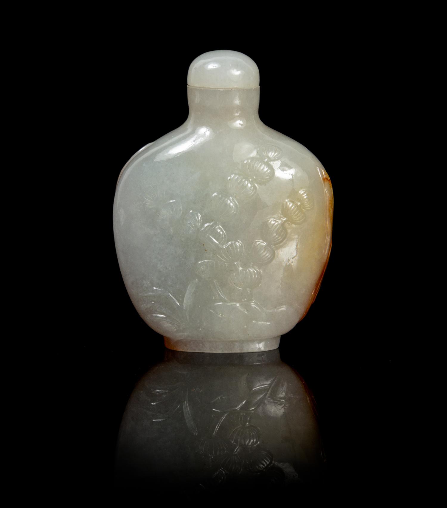 A Chinese Jadeite Snuff Bottle 19TH/20TH CENTURY Height 2 3/4 x width 2 inches. — 19TH/20TH CENTURY