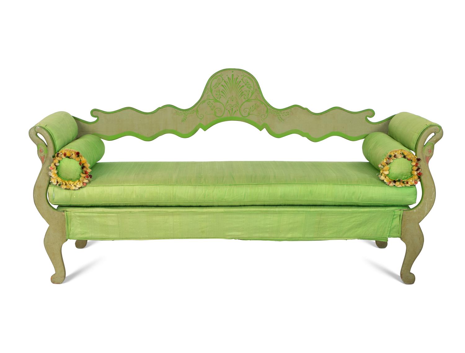 An Italian Green and Grey-Painted Hall Bench