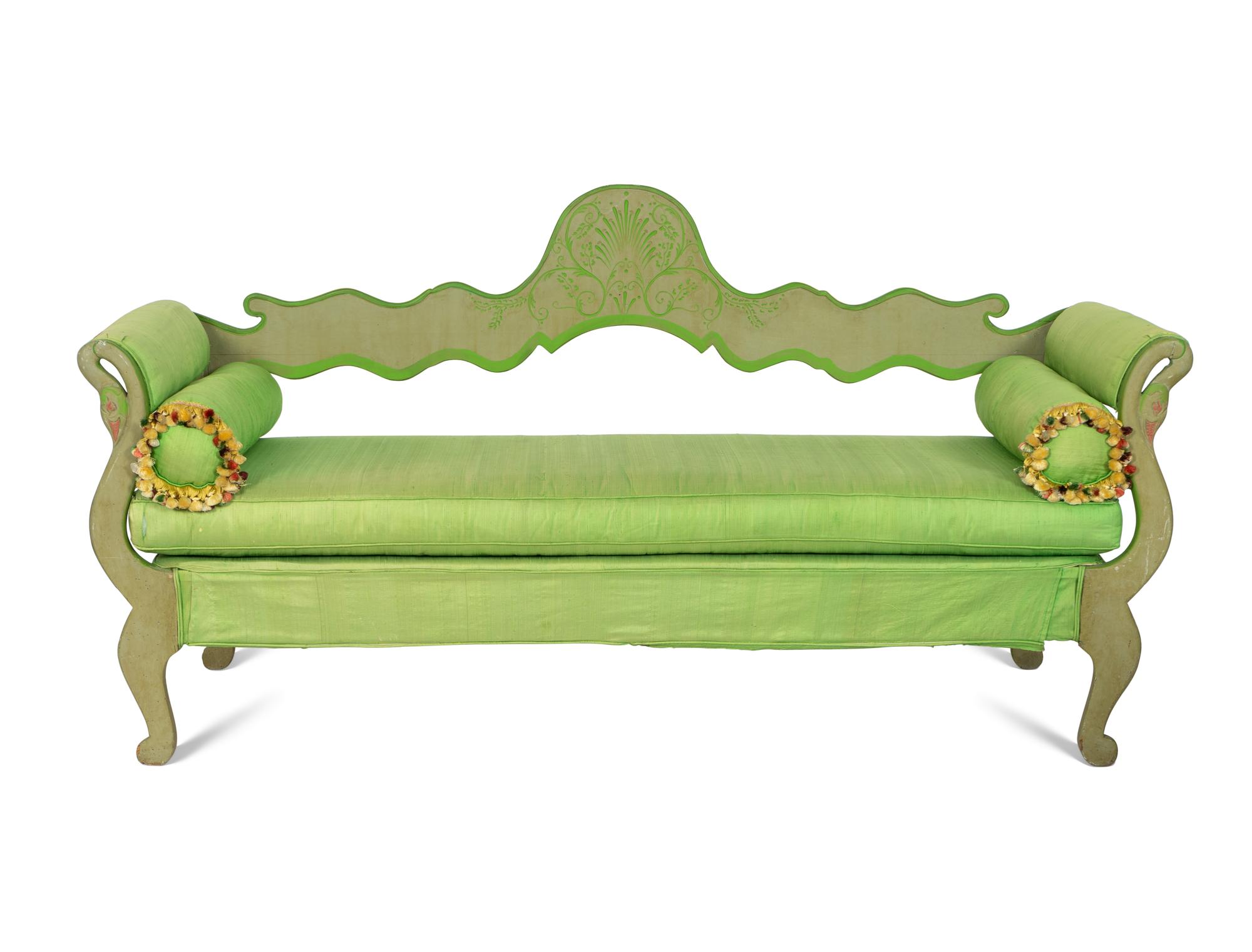 An Italian Green and Grey-Painted Hall Bench