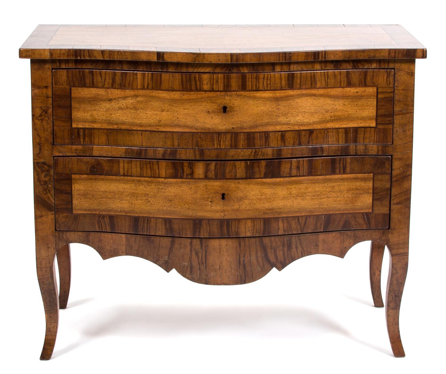 A Northern Italian Crossbanded Walnut Serpentine Commode — 19TH CENTURY