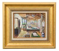 Nahum Gilboa (Bulgarian/Israeli, 1917-1976) In the Artist's Studio oil on panel ...