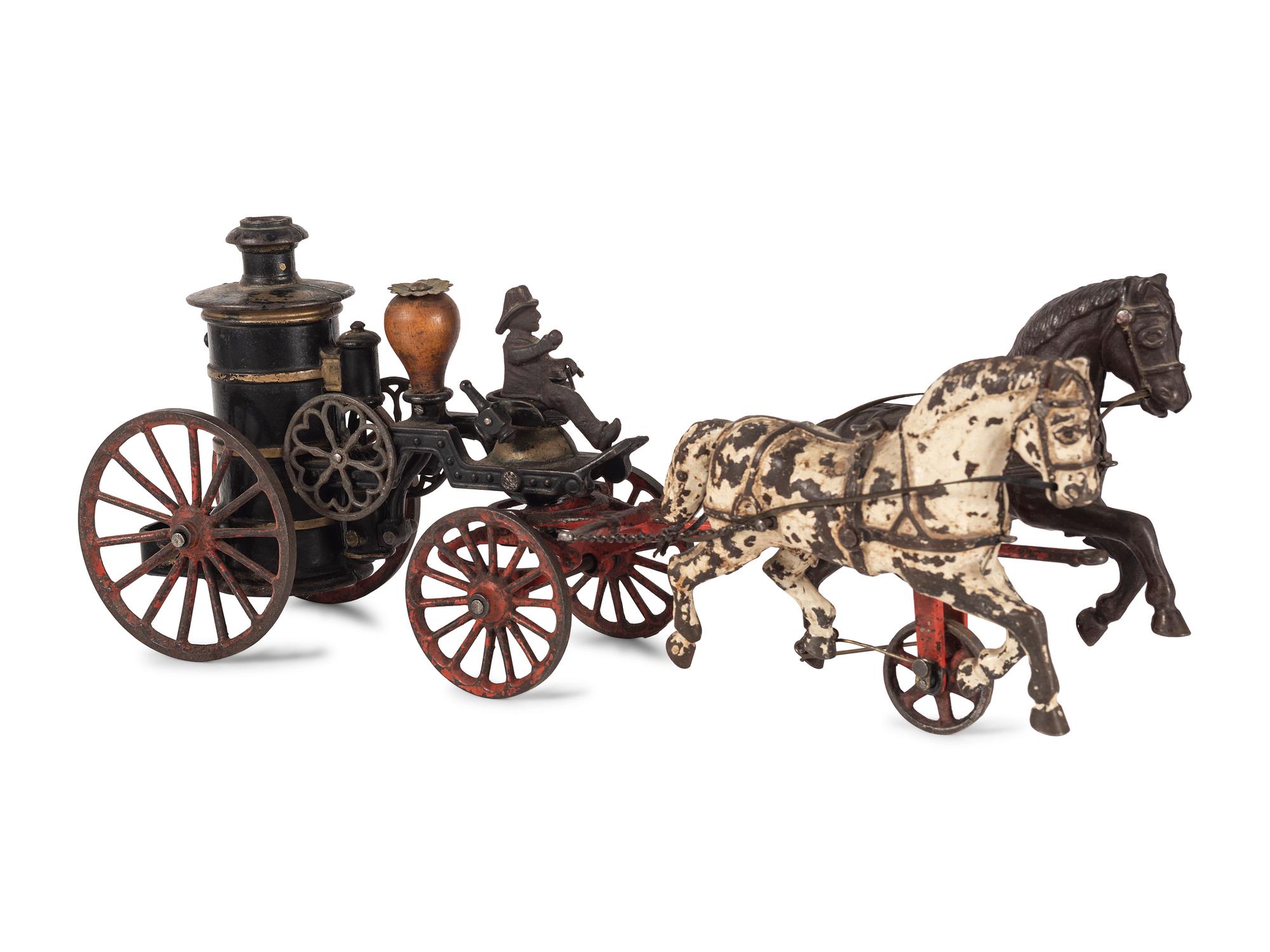 Two Cast Iron Horse Drawn Fire Wagons