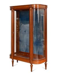 A Louis XVI Style Mahogany Vitrine Cabinet with Rouge Marble Top