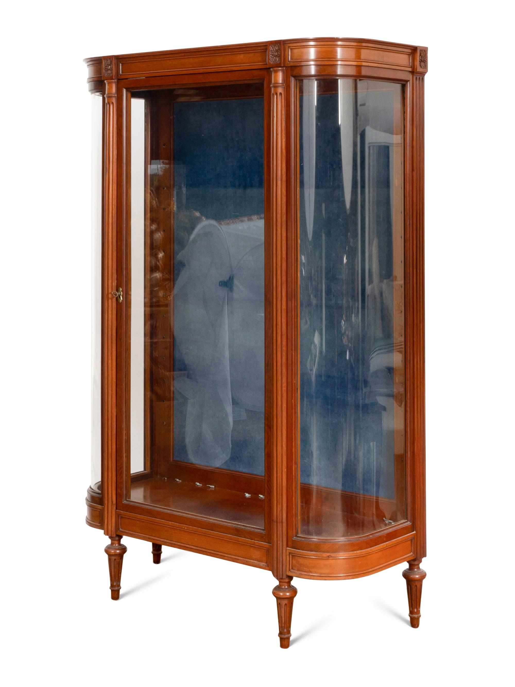 A Louis XVI Style Mahogany Vitrine Cabinet with Rouge Marble Top