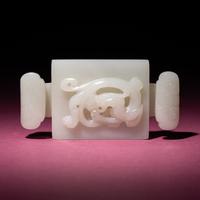 A Chinese Carved White Jade 'Dragon' Belt Hook, 18th Century — 清中期 白玉螭龍紋帶扣