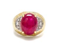 An 18 Karat Yellow Gold, Ruby and Diamond Ring, Trio, 7.90 dwts.