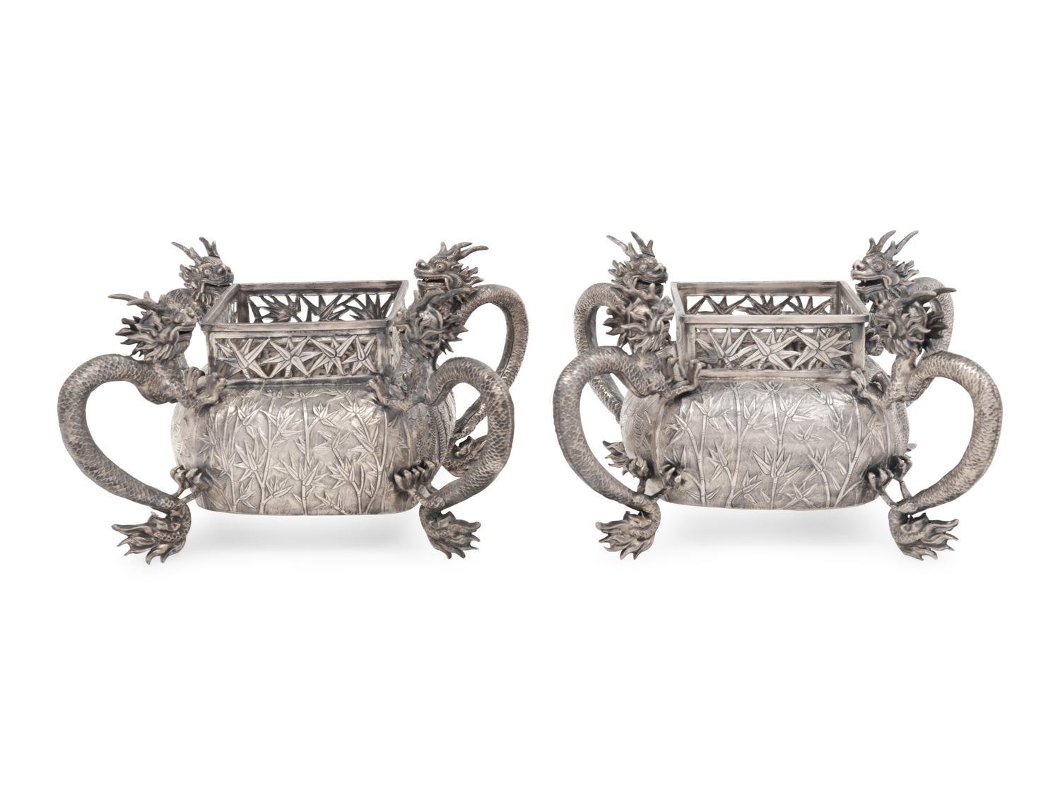 A Pair of Silver Chinese Jardinières