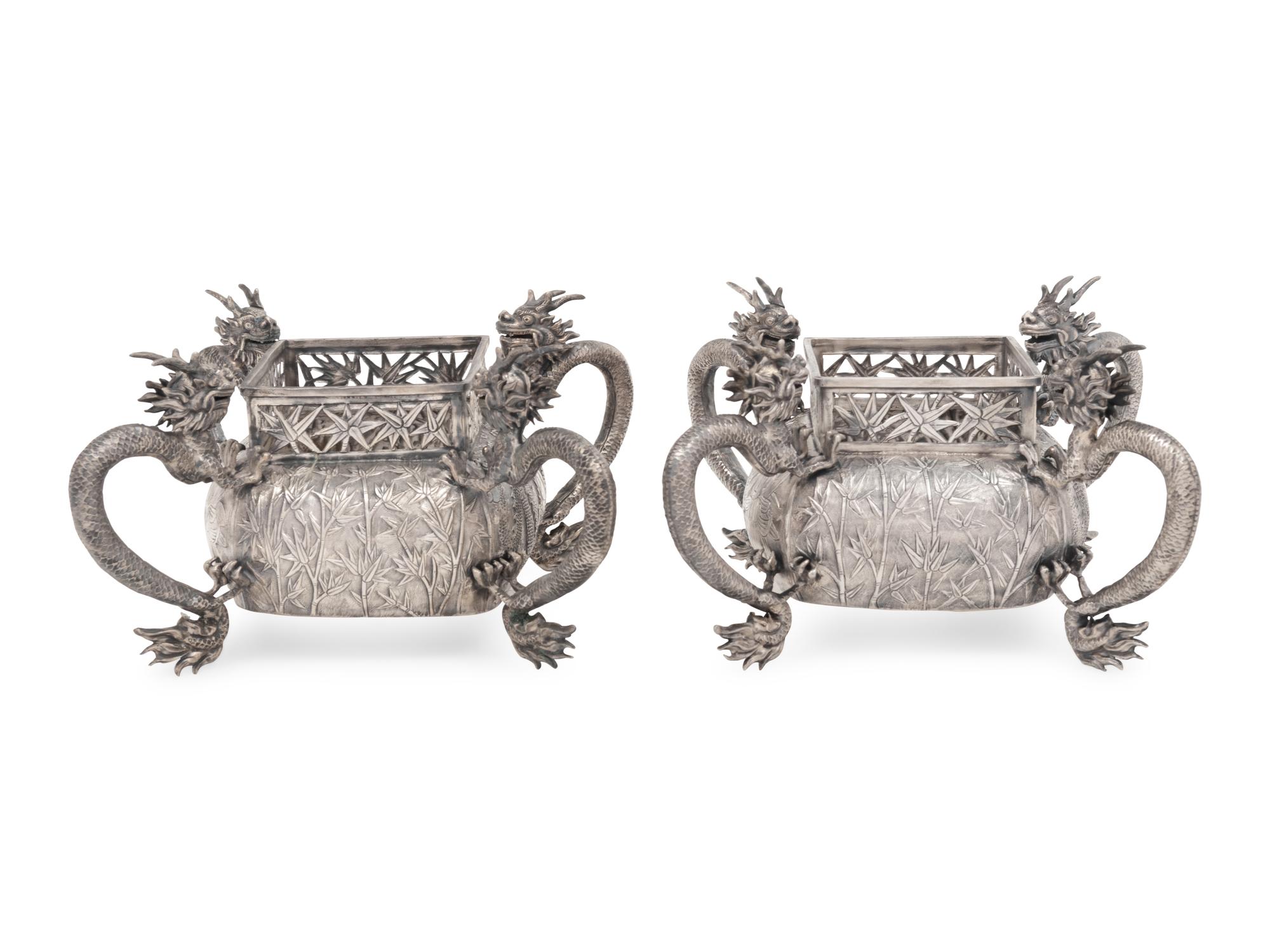A Pair of Silver Chinese Jardinières