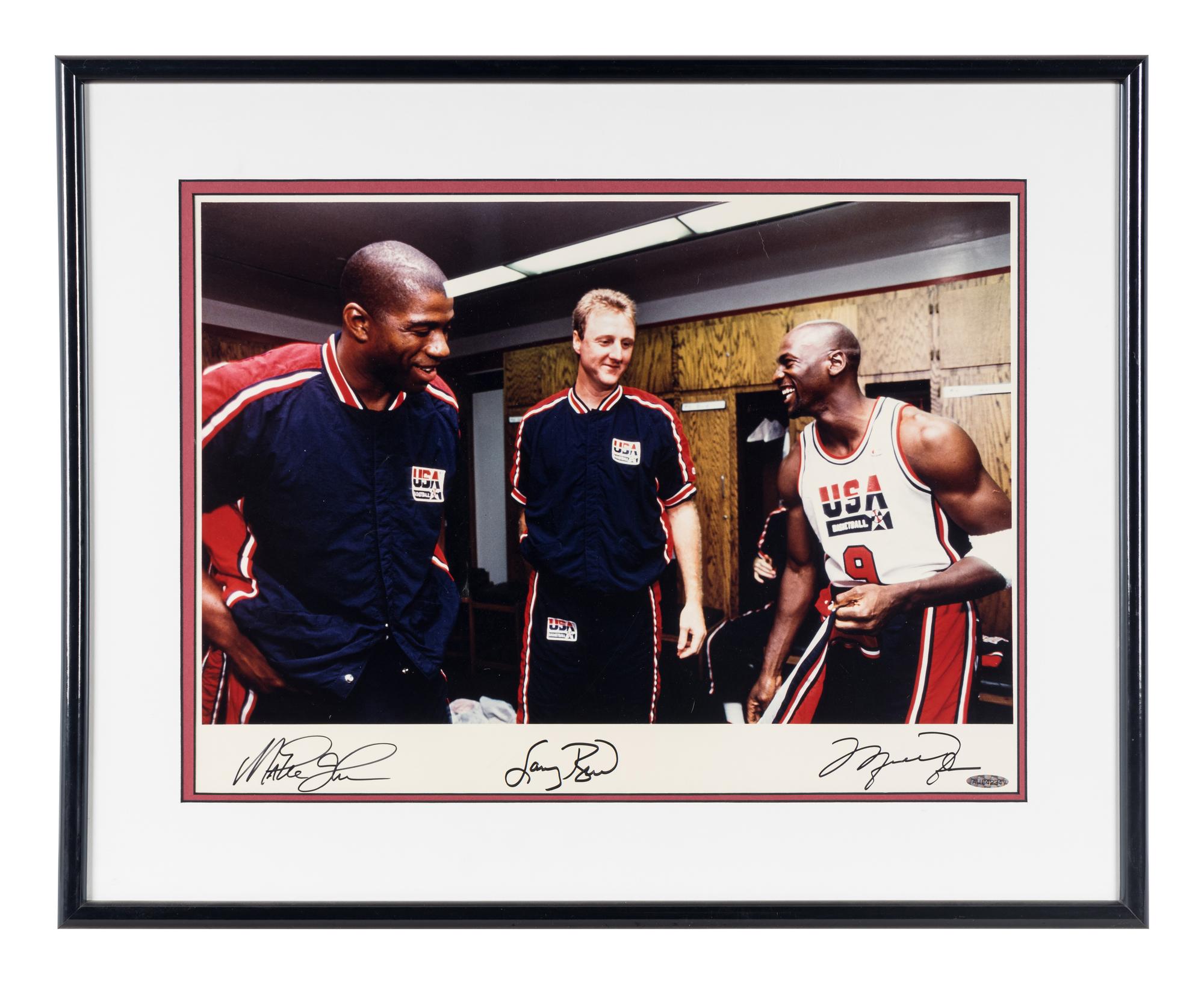 A Michael Jordan, Magic Johnson and Larry Bird 1992 United States Olympic Dream Team Signed Autograph Limited Edition Oversized Photograph (Upper Deck Authenticated),