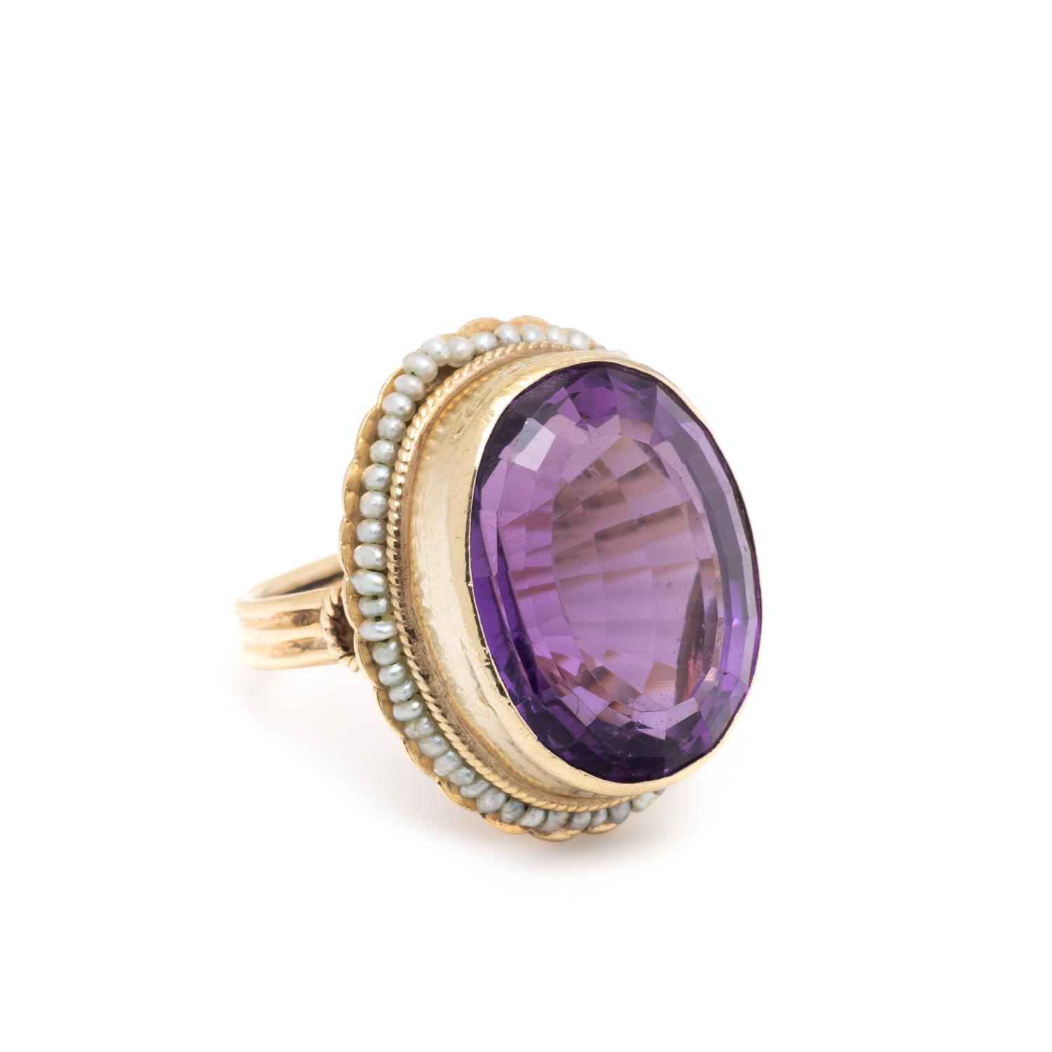 AMETHYST AND SEED PEARL RING