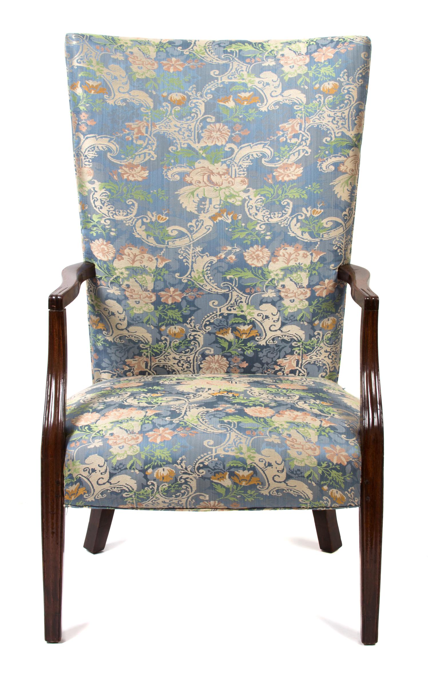 A Georgian Style Mahogany High Back Open Armchair Height 43 inches. — 20TH CENTURY