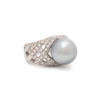BUCCELLATI, CULTURED TAHITIAN PEARL AND DIAMOND RING