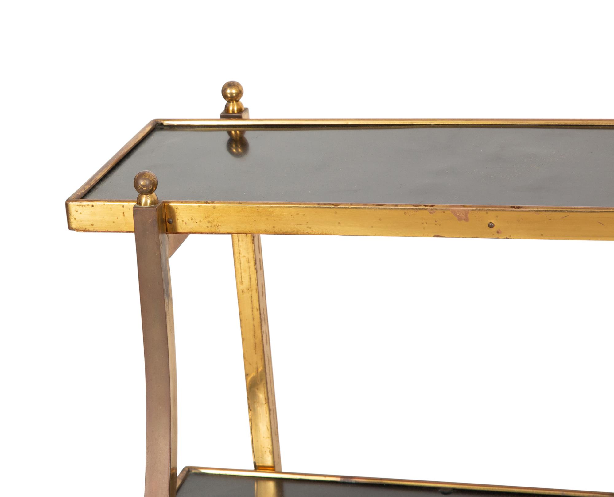 A Pair of Brass Two-Tier Side Tables in the Style of Maison Jansen