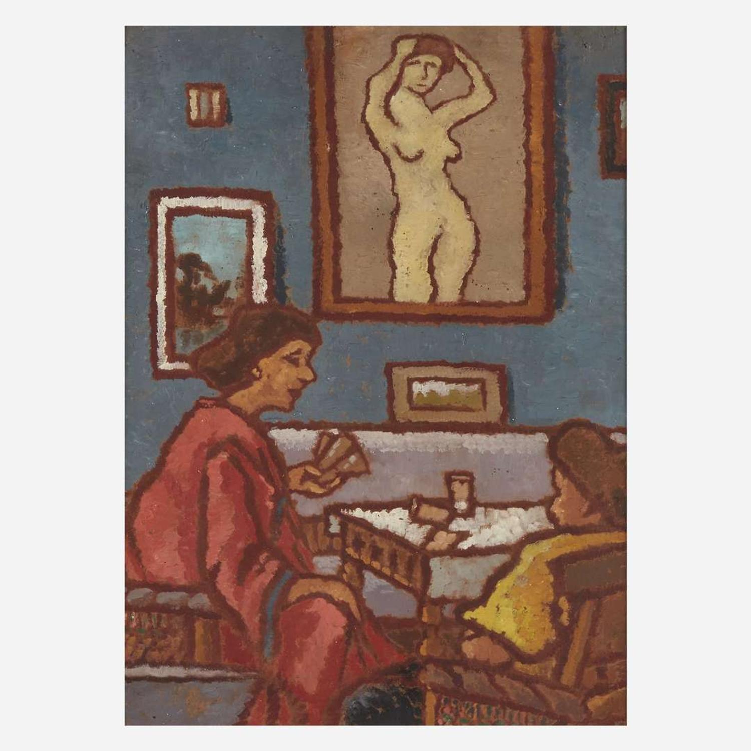 József Rippl-Rónai (Hungarian, 1861–1927) Interior with Two Women Playing Cards; with Figure Studies verso