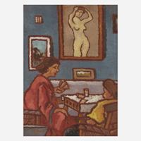 József Rippl-Rónai (Hungarian, 1861–1927) Interior with Two Women Playing Cards; with Figure Studies verso