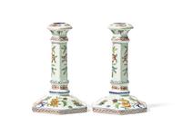 A Pair of French Faience Polychrome Candlesticks