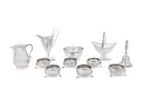 Six English Silver Open Salts with Five Other English Silver Articles