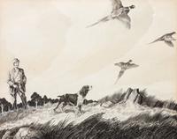 Three Works of Art depicting English Springer Spaniels Largest: 23 1/4 x 29 1/4 inches.