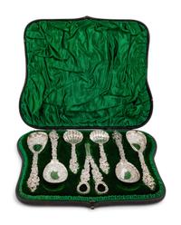 A Victorian Silver-Gilt Seven-Piece Dessert Serving Set