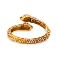 YELLOW GOLD, EMERALD AND DIAMOND LION BANGLE BRACELET
