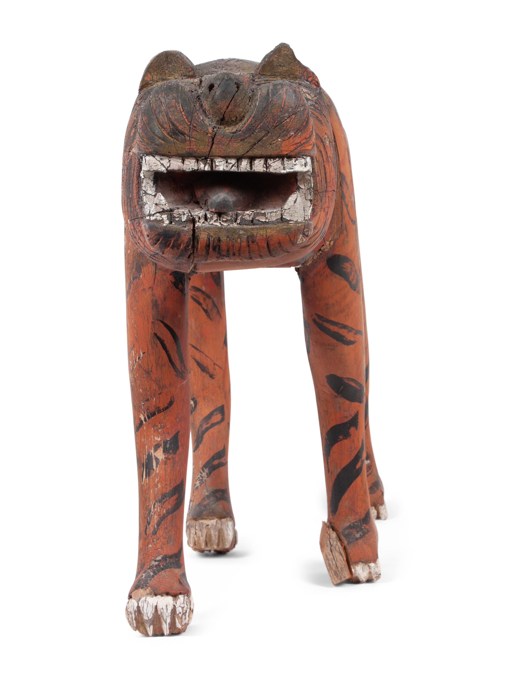 A Carved and Polychrome Painted Folk Art Tiger