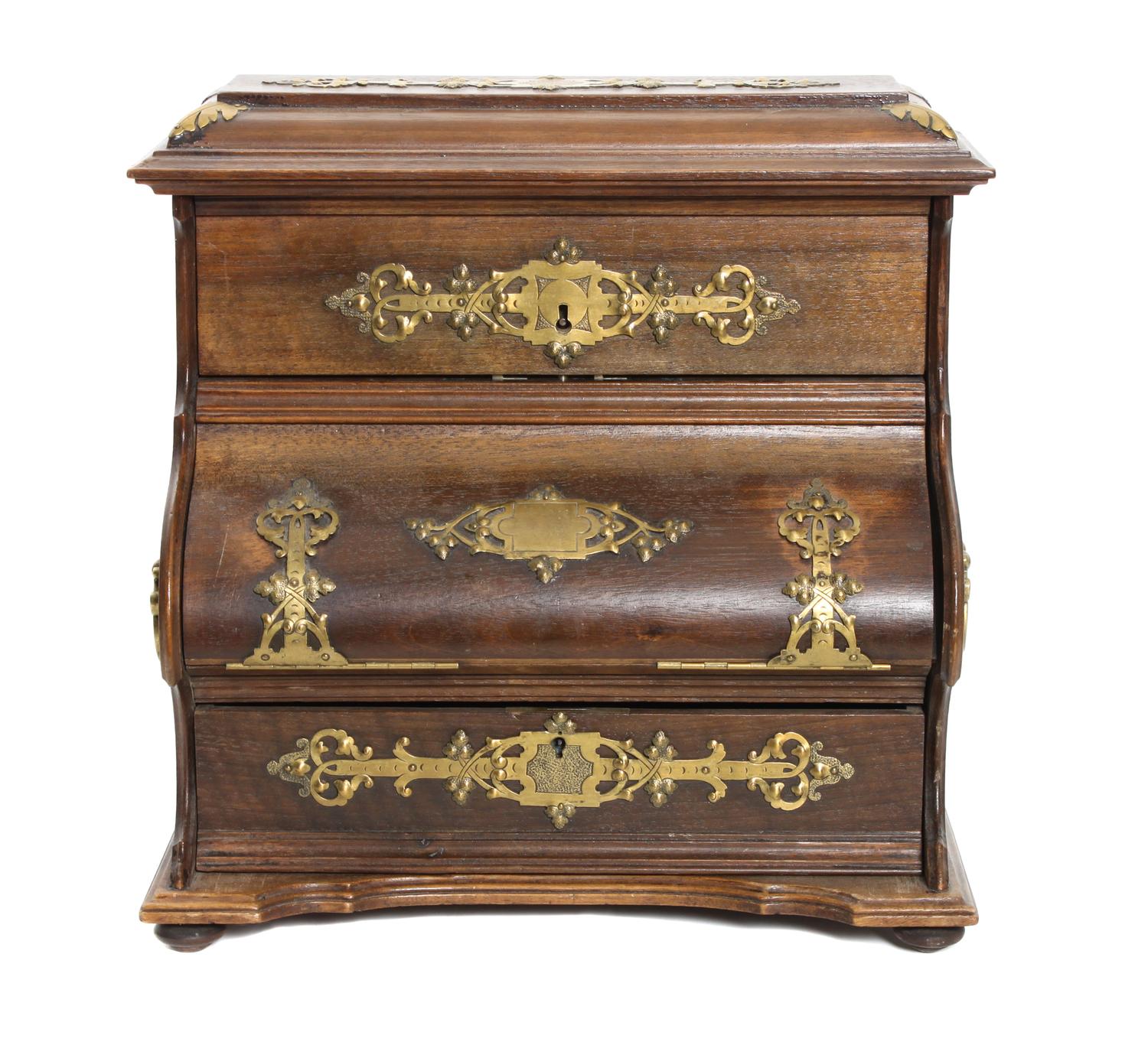 An English Oak and Brass Letter Box Height 12 1/2 x width 12 1/2 x depth 7 3/4 inches