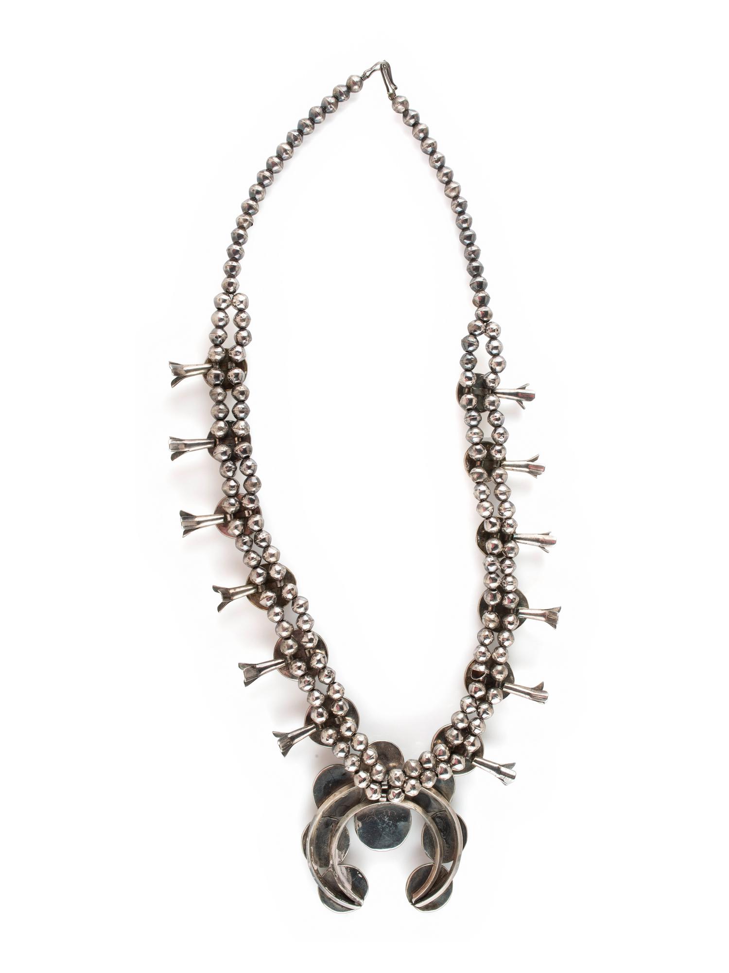 Navajo Silver and Turquoise Squash Blossom Necklace