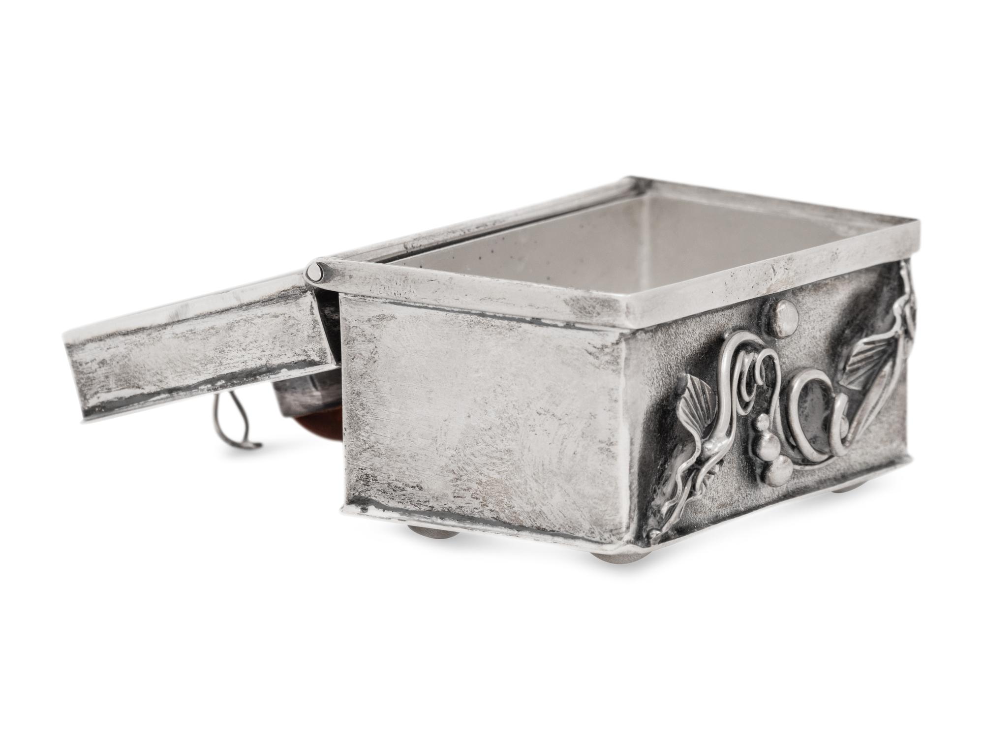 A Polish Silver Trinket Box with Inlaid Amber Cartouche