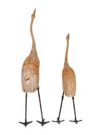 A Pair of Asian Carved Wood Cranes — 20TH CENTURY