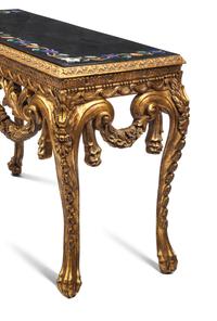 A Pair of English Giltwood Marble-Top Console Tables
