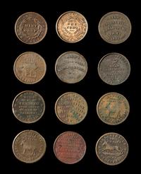 A Collection of Twelve American Advertising and Propaganda Tokens