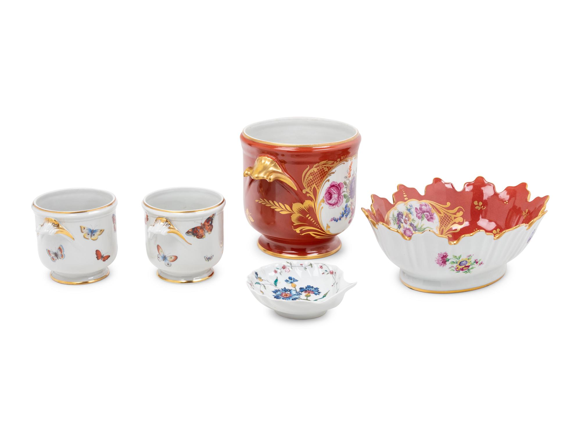 Five Limoges Painted and Parcel Gilt Porcelain Articles