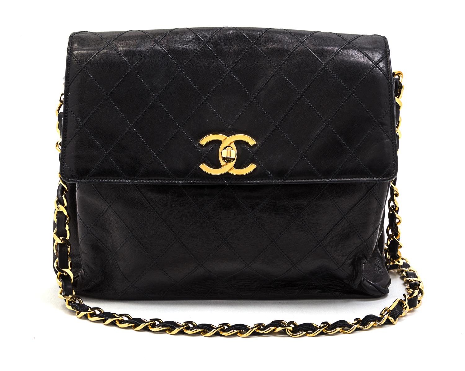 A Chanel Black Quilted Leather Flap Bag, 10 1/2 x 8 1/2 x 2 inches.